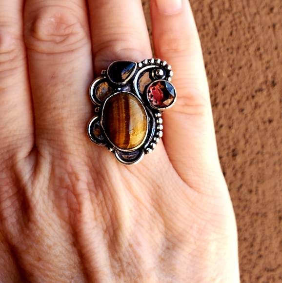 New Tiger Eye, Amethyst and Ametrine 925 Silver Ring. - Picture 3 of 12